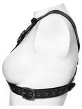 Retro Embossed Leather Body Harness with Crossed Straps