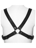 Retro Embossed Leather Body Harness with Crossed Straps