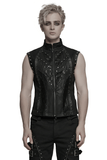 Riveted Punk Vest in Leather and Twill Fabric