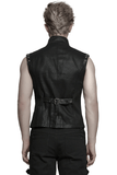Riveted Punk Vest in Leather and Twill Fabric