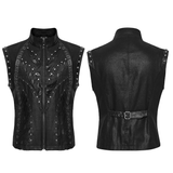 Riveted Punk Vest in Leather and Twill Fabric