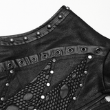 Riveted Punk Vest in Leather and Twill Fabric