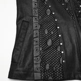 Riveted Punk Vest in Leather and Twill Fabric