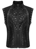 Riveted Punk Vest in Leather and Twill Fabric