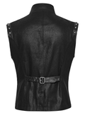 Riveted Punk Vest in Leather and Twill Fabric