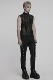 Riveted Punk Vest in Leather and Twill Fabric