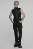 Riveted Punk Vest in Leather and Twill Fabric