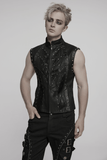 Riveted Punk Vest in Leather and Twill Fabric