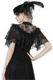 Ruffled Gothic Lace Capelet with Rhinestone Fasteners