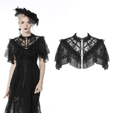 Ruffled Gothic Lace Capelet with Rhinestone Fasteners