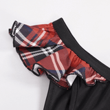 Sexy Damen-Badehose mit schottischen Karo-Rüschen/freche Damen-Bikinihose im Grunge-Stil in Schwarz
