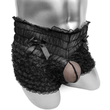 Boxers transparents pour hommes à volants / Sous-vêtements pour adultes avec nœud papillon / Shorts masculins érotiques 