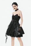 Satin and Lace Gothic Corset Mini Dress with Softly Ruffled