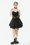 Satin and Lace Gothic Corset Mini Dress with Softly Ruffled