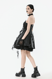 Satin and Lace Gothic Corset Mini Dress with Softly Ruffled