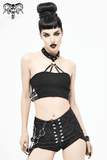 Seductive Black Crop Top with Buckles and Spikes