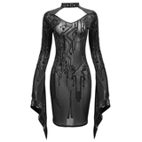 Seductive Black Sheer Midi Dress / Cyberpunk Ladies Gowns