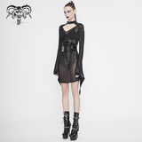 Seductive Black Sheer Midi Dress / Cyberpunk Ladies Gowns