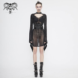 Seductive Black Sheer Midi Dress / Cyberpunk Ladies Gowns