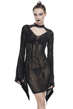 Seductive Black Sheer Midi Dress / Cyberpunk Ladies Gowns