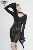 Seductive Black Sheer Midi Dress / Cyberpunk Ladies Gowns