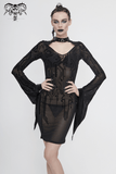 Seductive Black Sheer Midi Dress / Cyberpunk Ladies Gowns