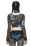 Seductive Fishnet Crop Top for Women with Long Sleeves