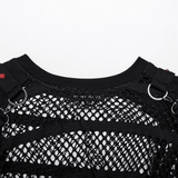 Seductive Gothic Mesh Top adorned with Rivets - Punk Essence