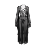 Seductive Sheer Lace Dress: Gothic Open Back with Bow