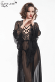 Seductive Sheer Lace Dress: Gothic Open Back with Bow