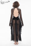 Seductive Sheer Lace Dress: Gothic Open Back with Bow