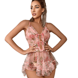 Semi Transparent Night Dress for Women / Sexy Babydoll with Floral Print / Sheer Sexy Nightwear