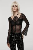 Sensual Gothic Mesh Top with Suspender Accents