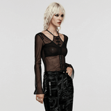 Sensual Gothic Mesh Top with Suspender Accents