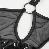 Sexy, halbtransparenter Gothic-Body mit Schnürung / erotischer schwarzer Body für Damen