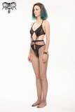 Sexy, halbtransparenter Gothic-Body mit Schnürung / erotischer schwarzer Body für Damen