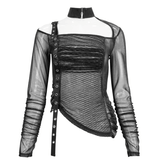 Sensual Transparent Cut-Out Top: Eyelet Webbing on Shoulder