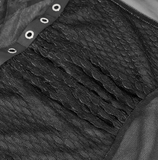 Sexy Gothic-Top mit Ausschnitten und transparentem Oberteil / modisches schwarzes Top mit Ösenband an einer Schulter 
