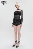 Sensual Transparent Cut-Out Top: Eyelet Webbing on Shoulder