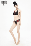 Haut de Bikini Grunge femme sexy / haut de maillot de bain à carreaux noir et rouge femme avec pendentifs tête de mort