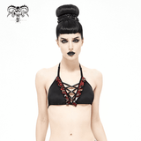 Haut de Bikini Grunge femme sexy / haut de maillot de bain à carreaux noir et rouge femme avec pendentifs tête de mort