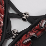 Sexy Damen-Bikinioberteil im Grunge-Stil / Damen-Badeanzugoberteil in Schwarz und Rot mit Totenkopf-Anhängern