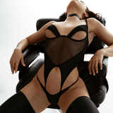 Sexy Black Cut-Out 3pcs Lingerie / Women's See-Through Mesh Outfits - EVE's SECRETS