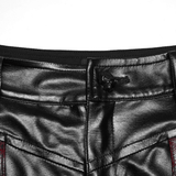 Sexy Black Faux-Leather Lace-Up Leggings with Mesh