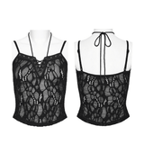 Sexy Black Gothic Mesh Lace-Up Punk Cami Top