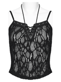 Sexy Black Gothic Mesh Lace-Up Punk Cami Top