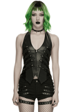 Sexy Black Punk Halter Top with Studded Strap Accents