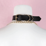 Sexy Choker with Bow and Chain Leash / Erotic Slave Collar / BDSM Artificial Leather Accessories - EVE's SECRETS