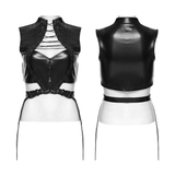 Sexy Faux Leather Lace Up Harness Crop Top for Women
