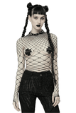 Sexy Female Black Diamond Mesh Bodysuit - Edgy Style